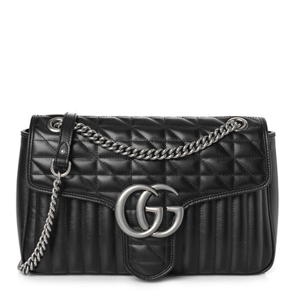 Gucci Calfskin Matelasse Aria Medium GG Marmont Shoulder Bag Black 2 of 9