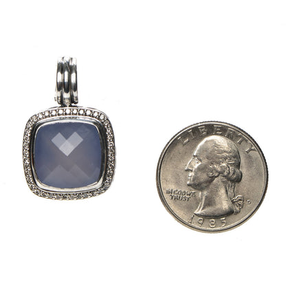 David Yurman Sterling Silver Diamond 14mm Chalcedony Albion Enhancer Pendant 2 of 3
