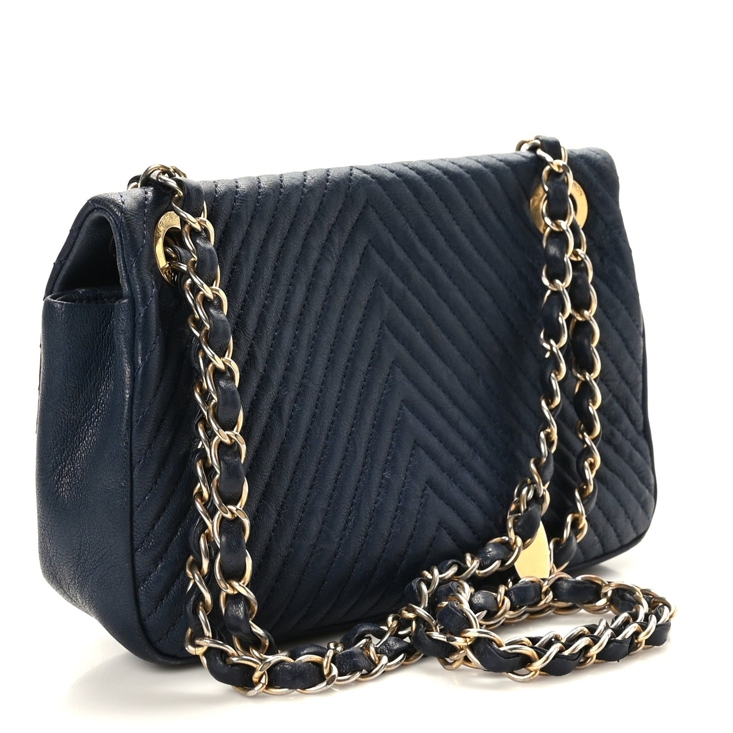 Calfskin Chevron Quilted Small Surpique Flap Navy
