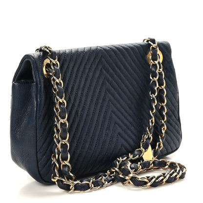 Chanel Calfskin Chevron Quilted Small Surpique Flap Navy 3 of 9