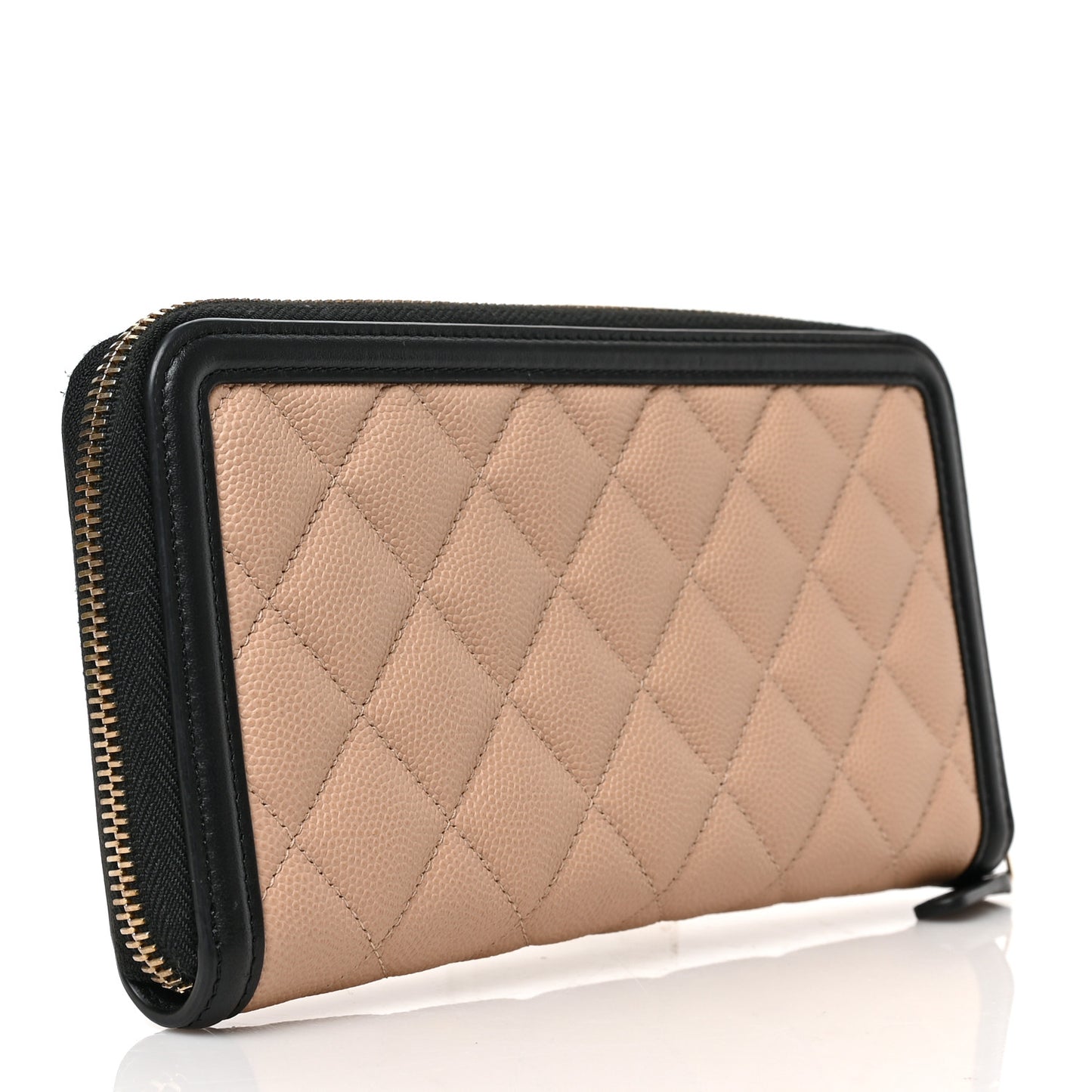 Caviar Quilted Filigree Zip Around Wallet Beige Black
