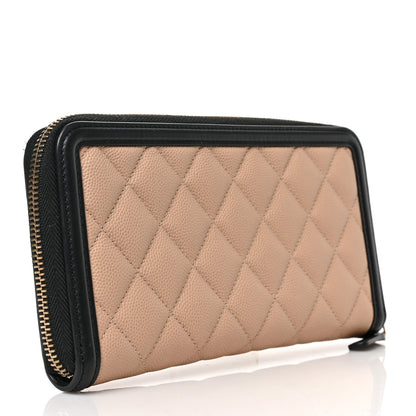 Chanel Caviar Quilted Filigree Zip Around Wallet Beige Black 3 of 7