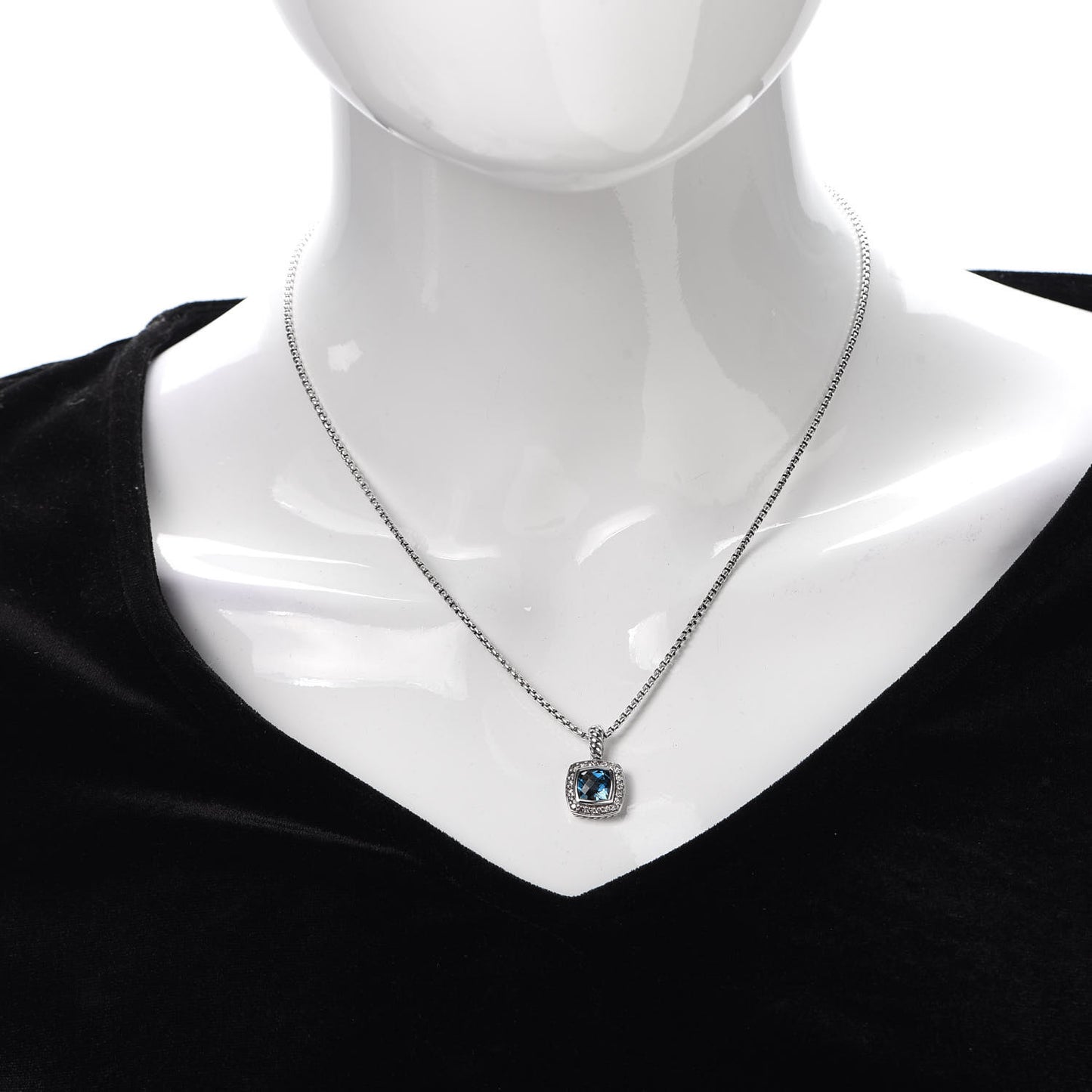 Sterling Silver Diamond Hampton Blue Topaz 7mm Petite Albion Pendant Necklace