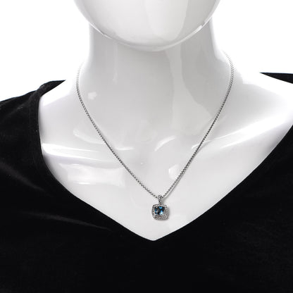David Yurman Sterling Silver Diamond Hampton Blue Topaz 7mm Petite Albion Pendant Necklace 2 of 4