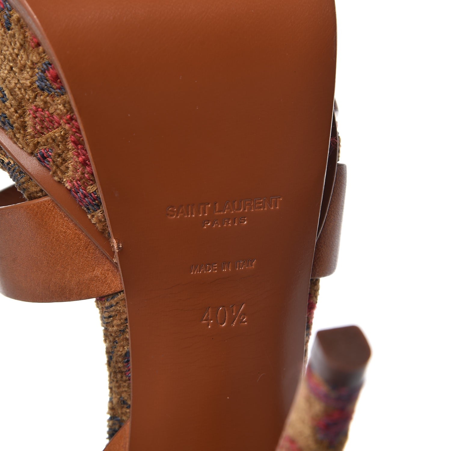 Saint Laurent Calfskin Tapestry Marrakech Tribute 105 Platform Sandals 40.5 Ambra Sapphire 12 of 13