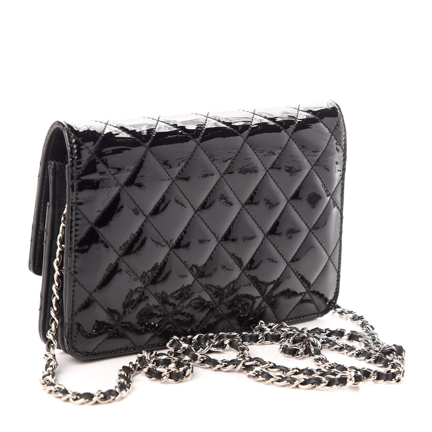 Patent Quilted Brilliant Wallet On Chain WOC Black