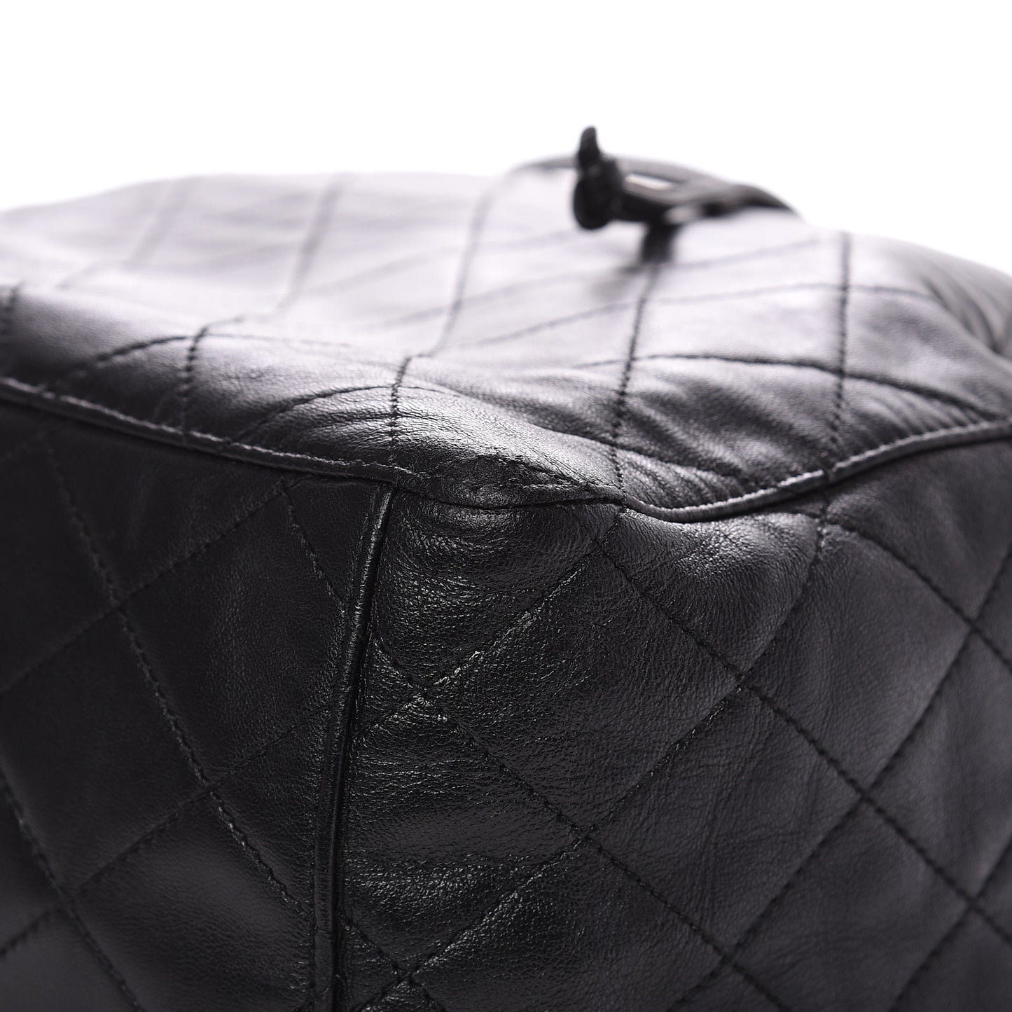 Lambskin Quilted Drawstring Bucket Bag Black