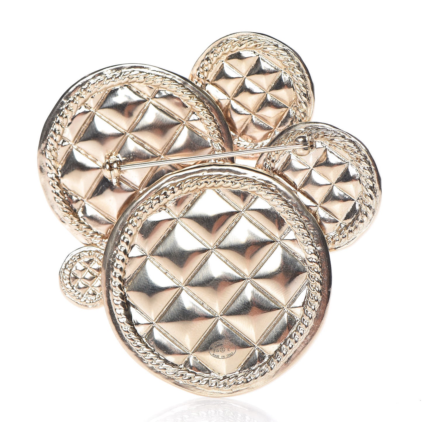 Quilted CC Medallion Brooch Gold