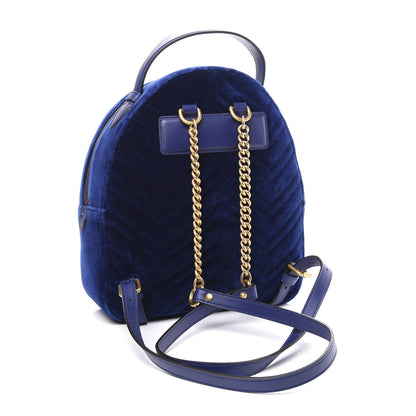 Gucci Velvet Matelasse GG Marmont Dome Backpack Cobalt Blue 2 of 10