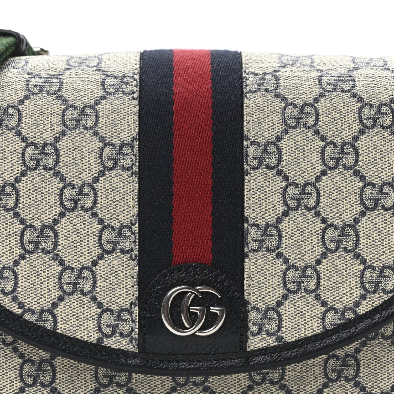 Gucci GG Supreme Monogram Textured Dollar Calfskin Web Studded Mini Ophidia Flap Shoulder Bag Beige Blue 8 of 10