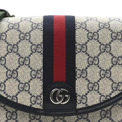 Gucci GG Supreme Monogram Textured Dollar Calfskin Web Studded Mini Ophidia Flap Shoulder Bag Beige Blue 8 of 10