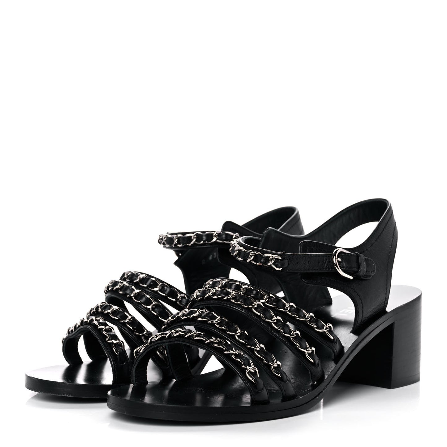Calfskin Chain Sandals 37.5 Black