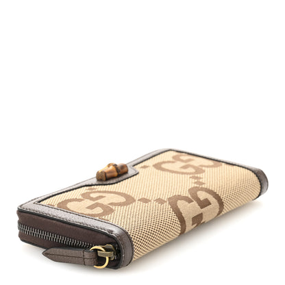 Gucci Monogram Jumbo GG Textured Dollar Calfskin Diana Zip Around Continental Wallet Camel Ebony New Acero 4 of 8