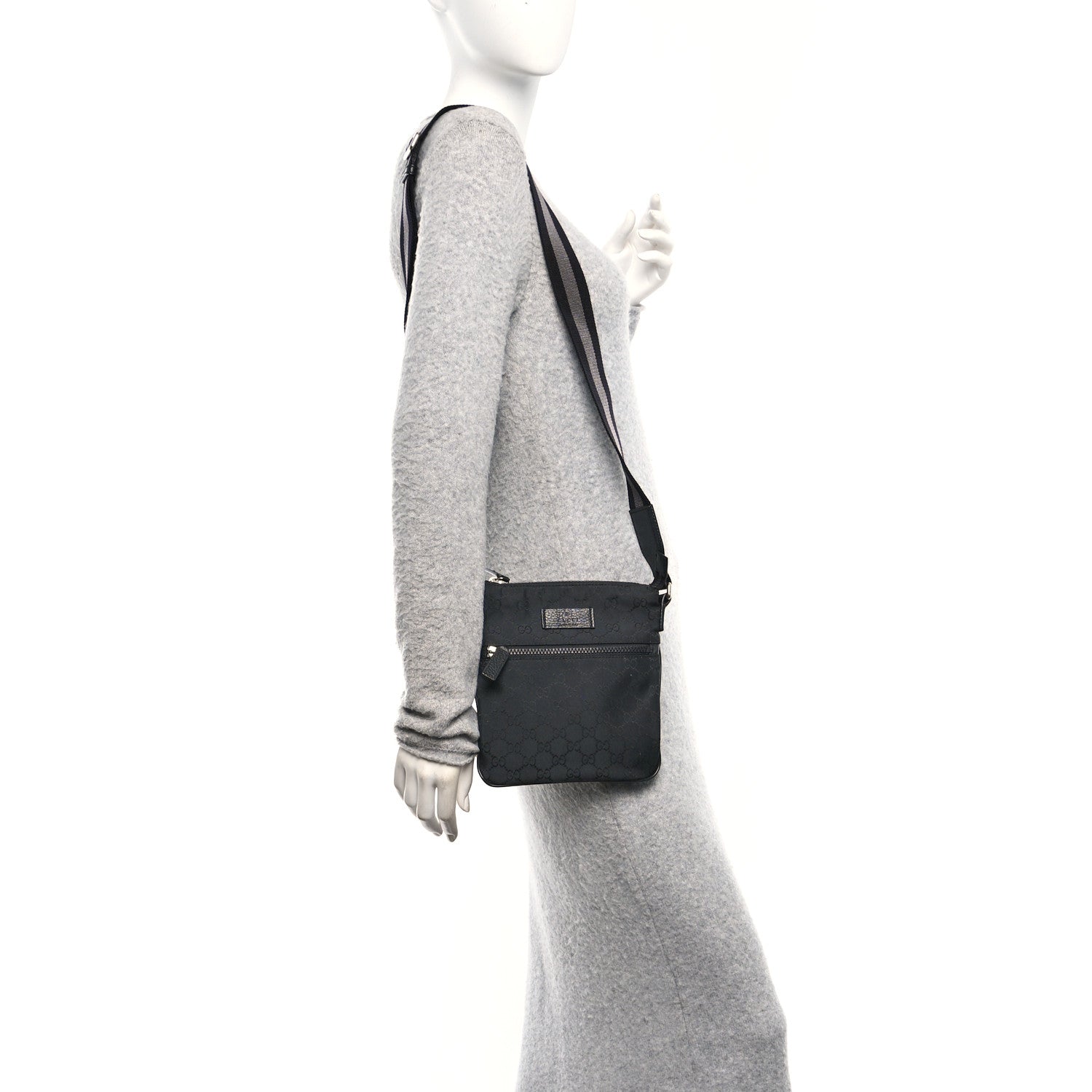 Gucci Nylon Monogram Mini Flat Messenger Bag Black 2 of 11