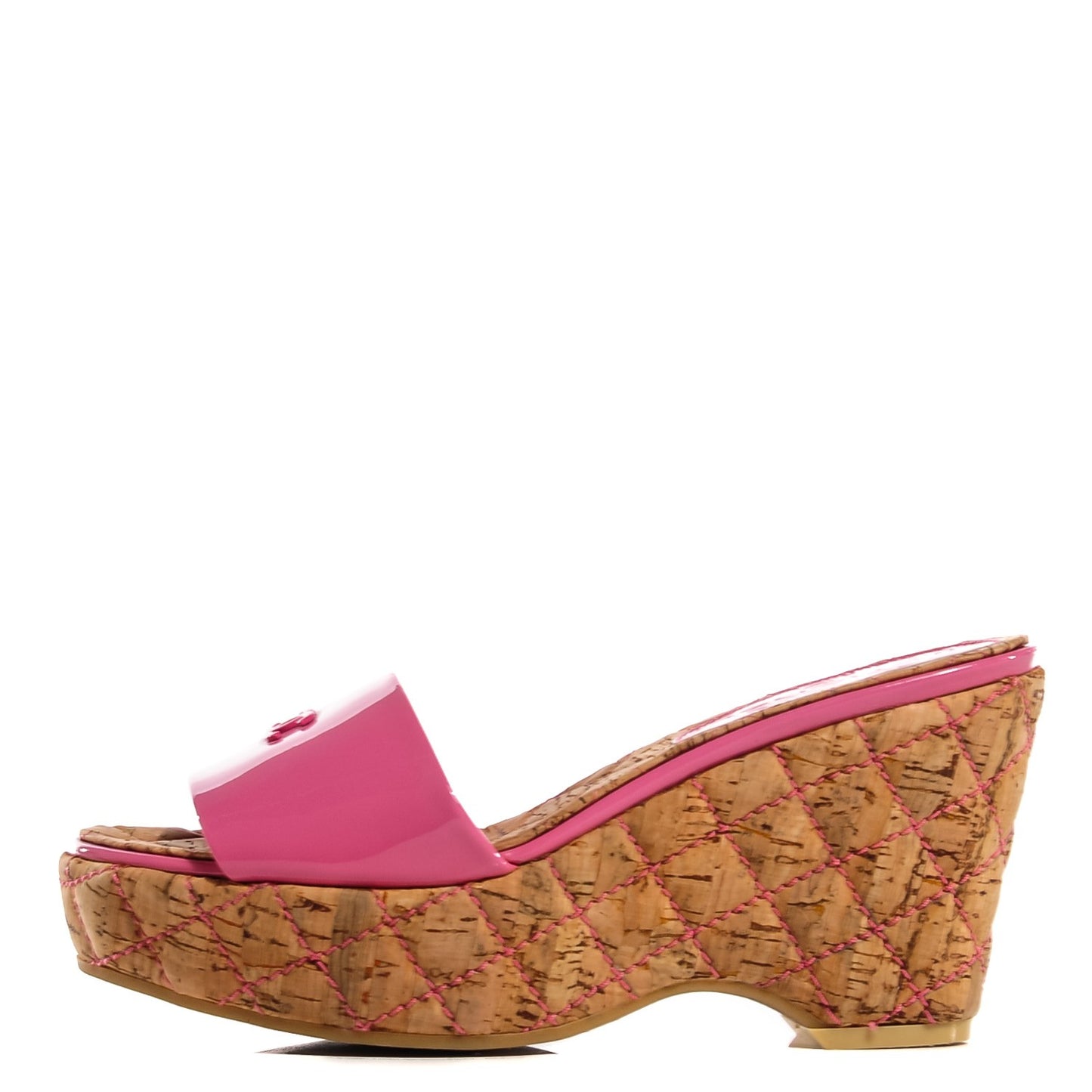 Patent Cork Quilted CC Wedge Sandals 38 Pink