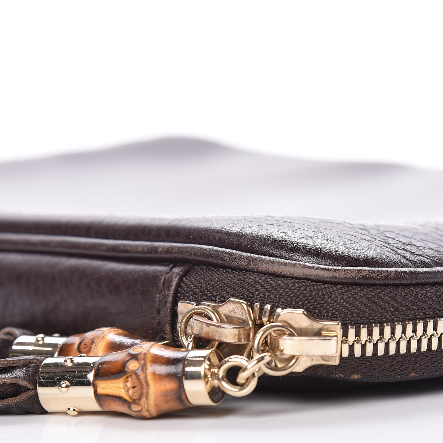 Grained Calfskin Bamboo Tassle Laptop Case Brown