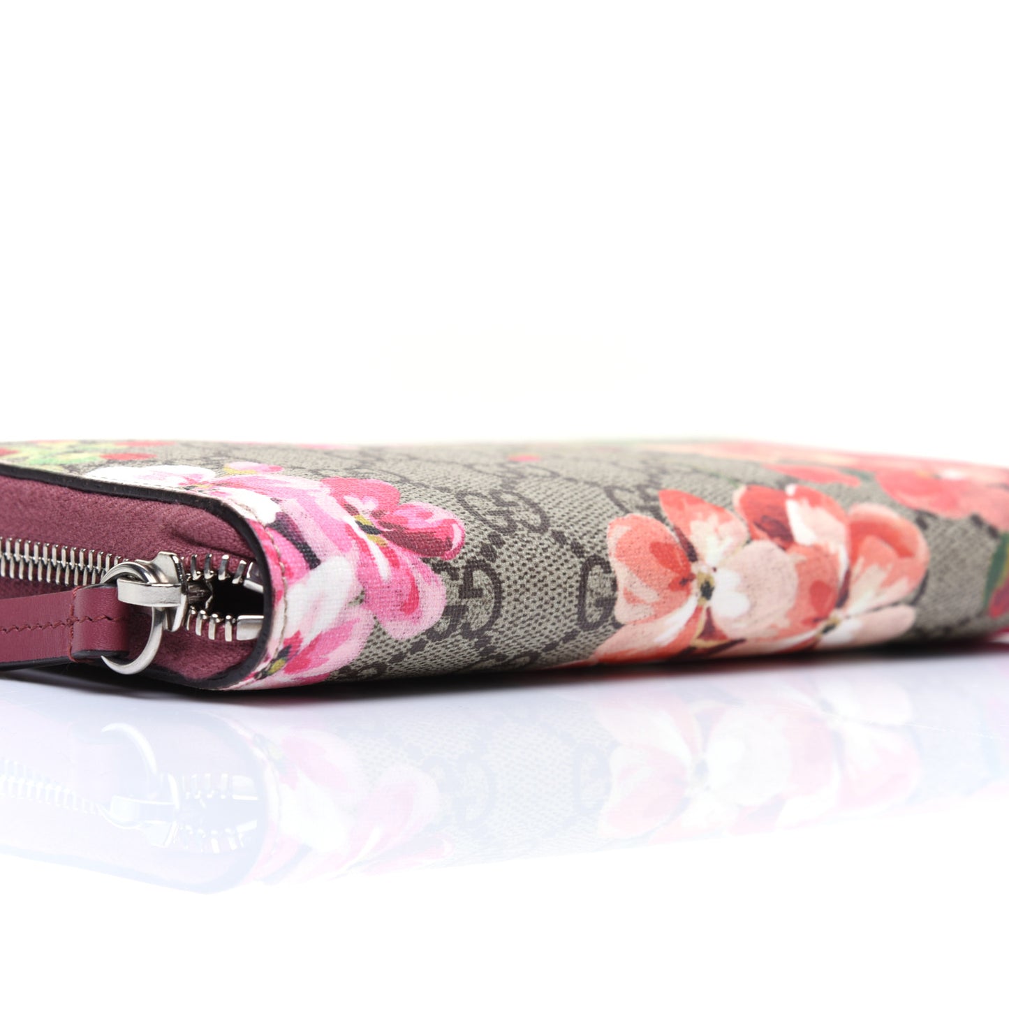 GG Supreme Monogram Blooms Zip Around Wallet Beige Multicolor Dry Rose