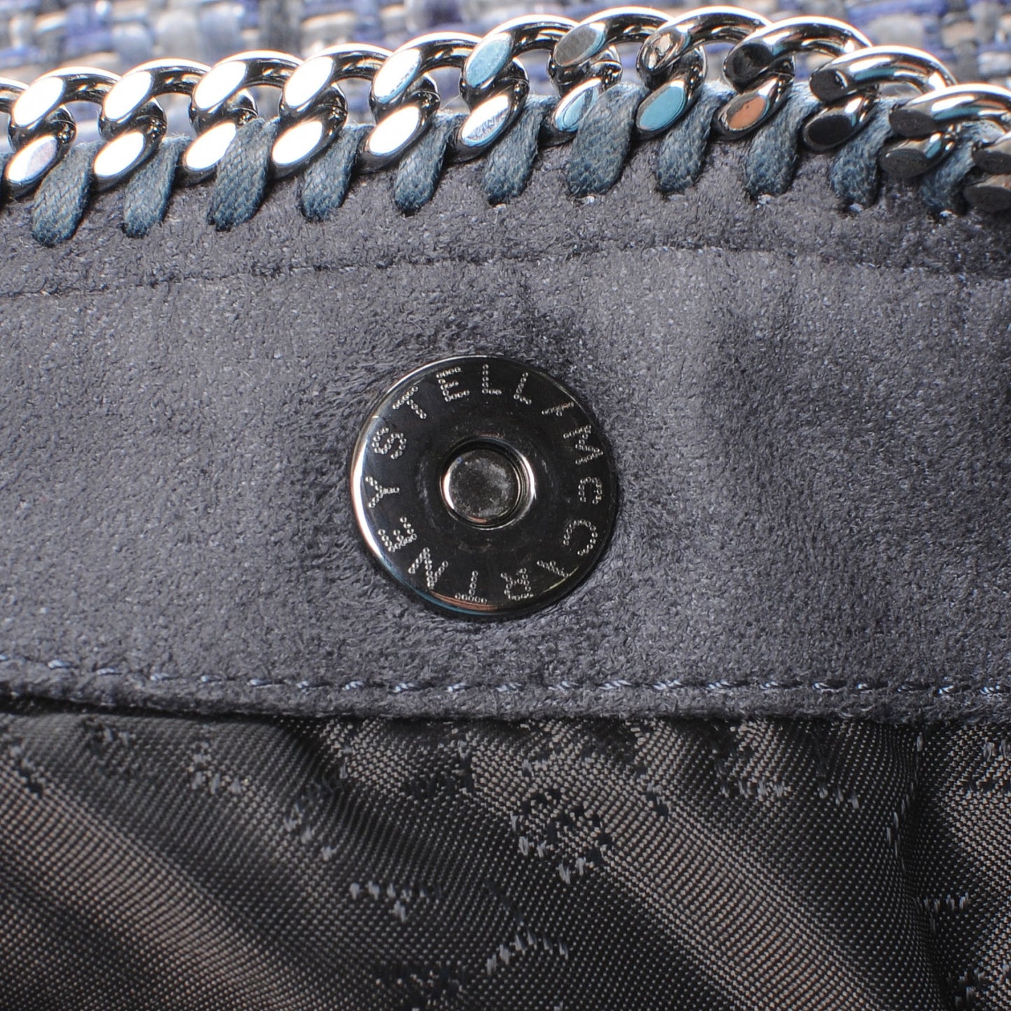 Woven Boucle Fold Over Falabella Clutch Blue