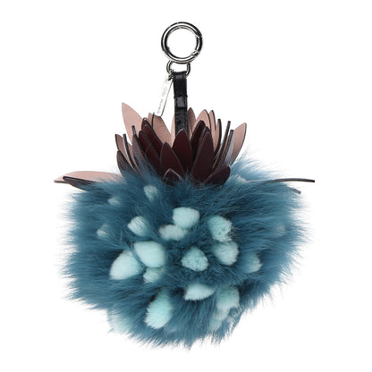 Fendi Fox Rabbit Fur Nappa Pineapple Bag Charm Turquoise 1 of 3