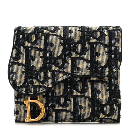 Christian Dior Oblique Saddle Lotus Wallet Blue 1 of 10
