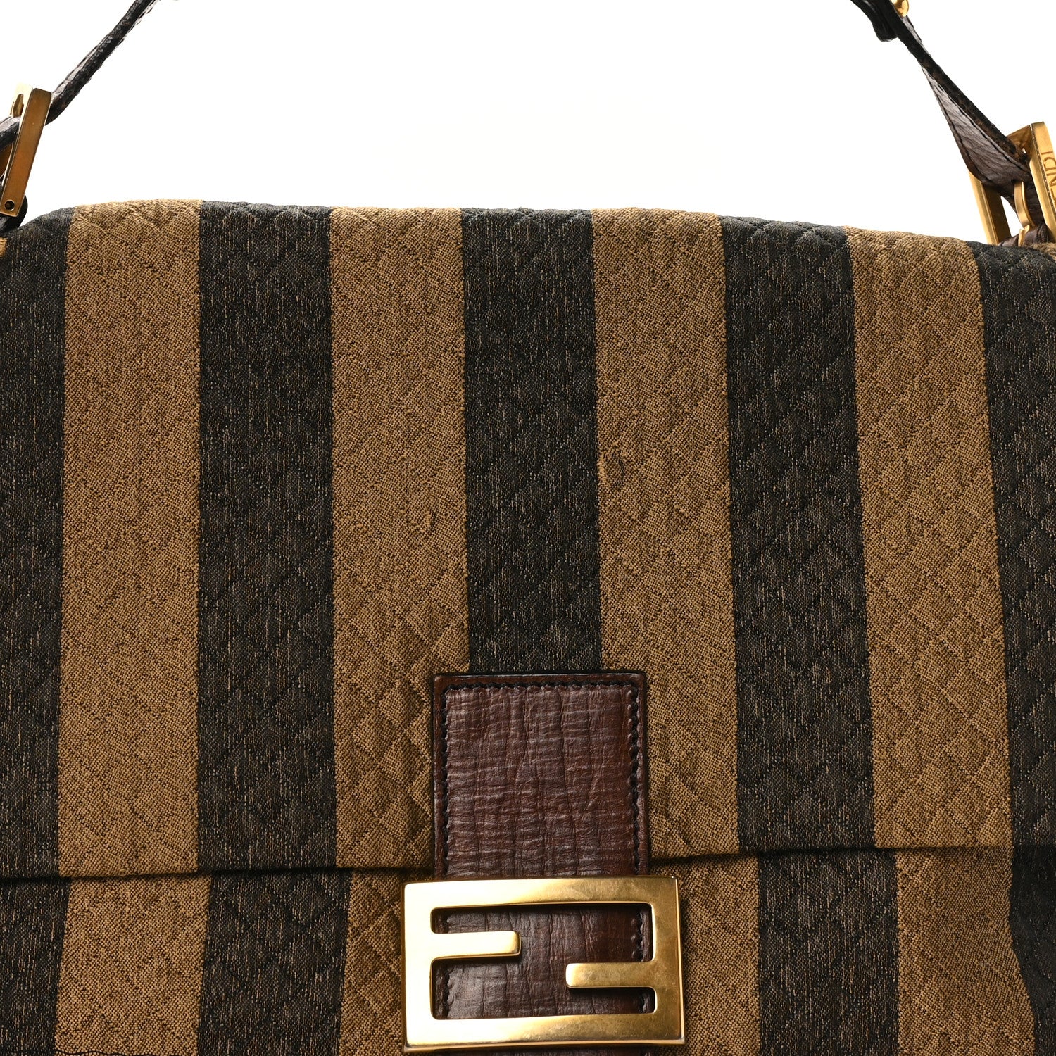 Fendi Quilted Fabric Pequin Forever Mama Baguette Tobacco 7 of 11