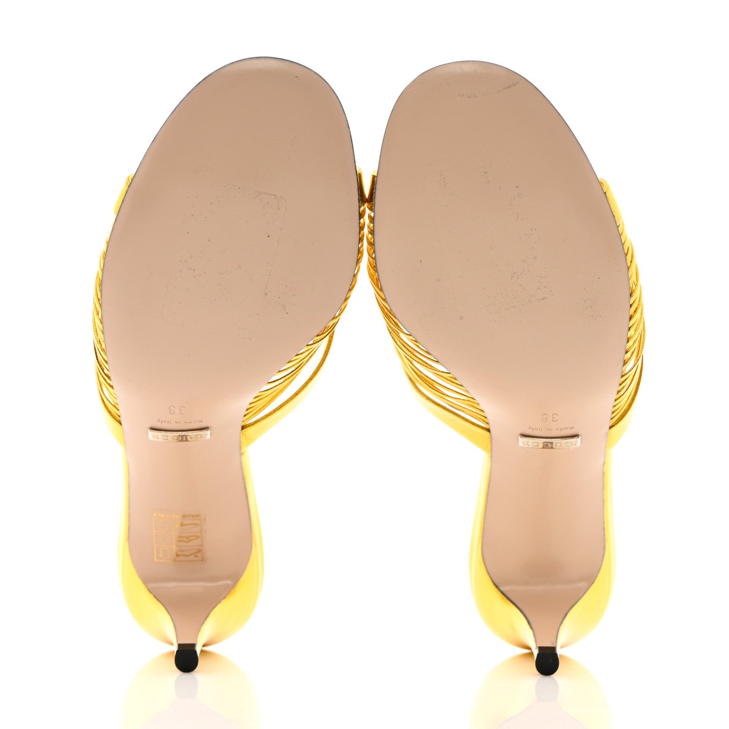 Gucci Metallic Nappa Crawford Knotted Mid Heel Slides 38 Gold 5 of 8