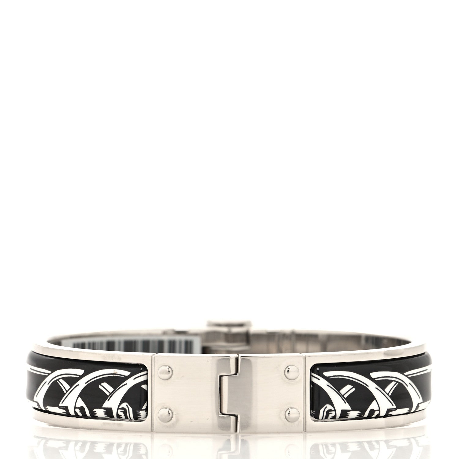 Hermes Enamel Printed Narrow Balades Equestres Positif Negatif Hinged Bracelet S Black 3 of 5