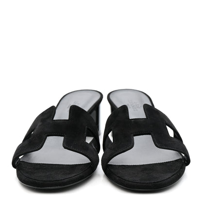 Hermes Suede Goatskin Oasis Sandals 38.5 Black 3 of 9