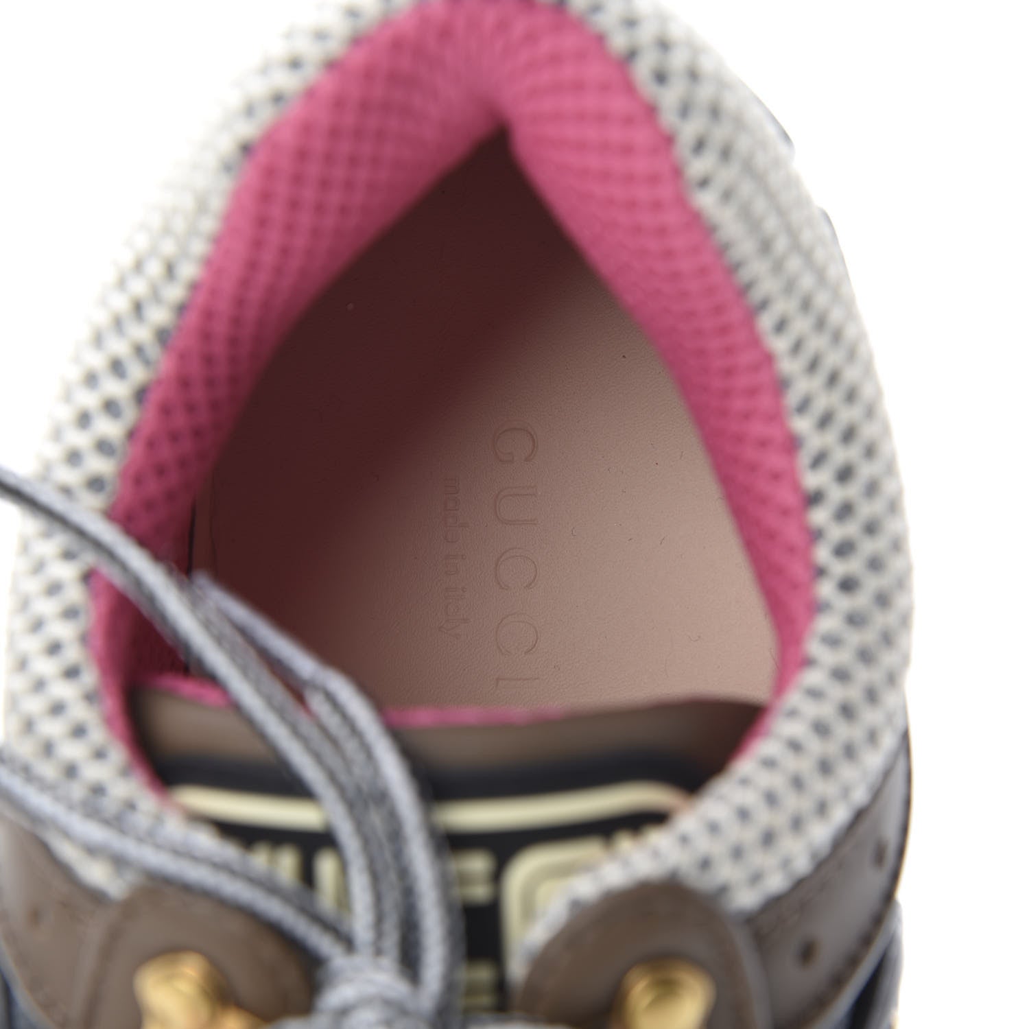 Gucci X SEGA Mesh Canvas Calfskin Womens Flashtrek Sneakers 37.5 White Box Pink Ardesia Loess 7 of 8