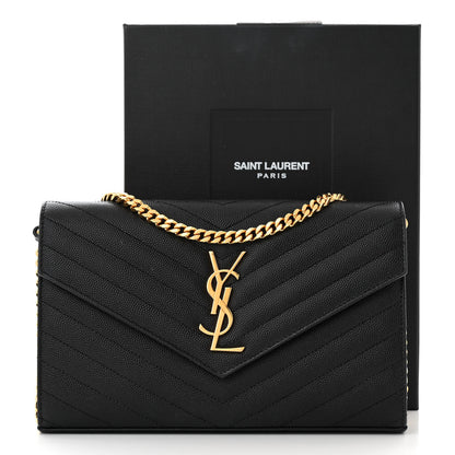 Saint Laurent Grain De Poudre Matelasse Chevron Monogram Chain Wallet Black 14 of 14