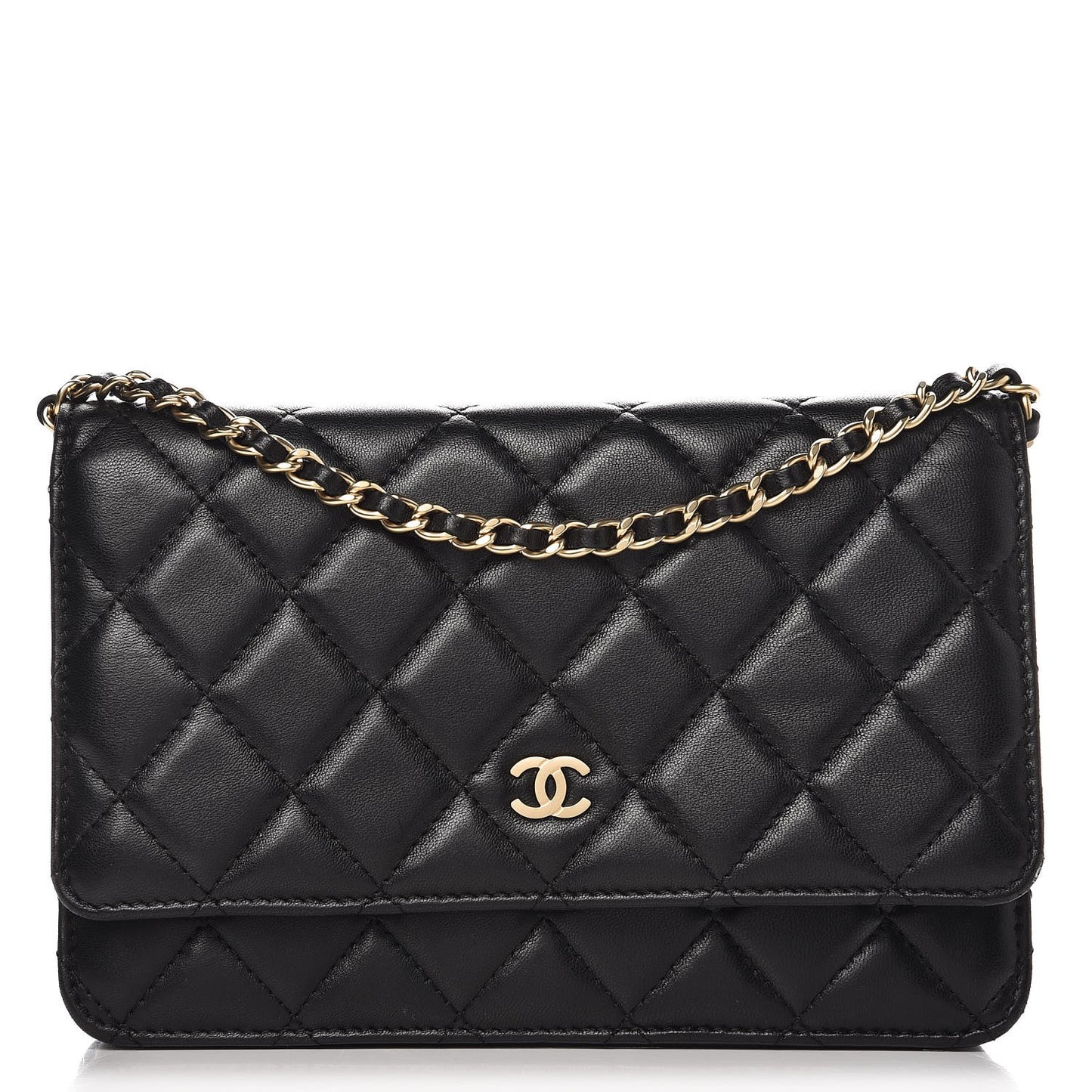 Lambskin Quilted Wallet On Chain WOC Black