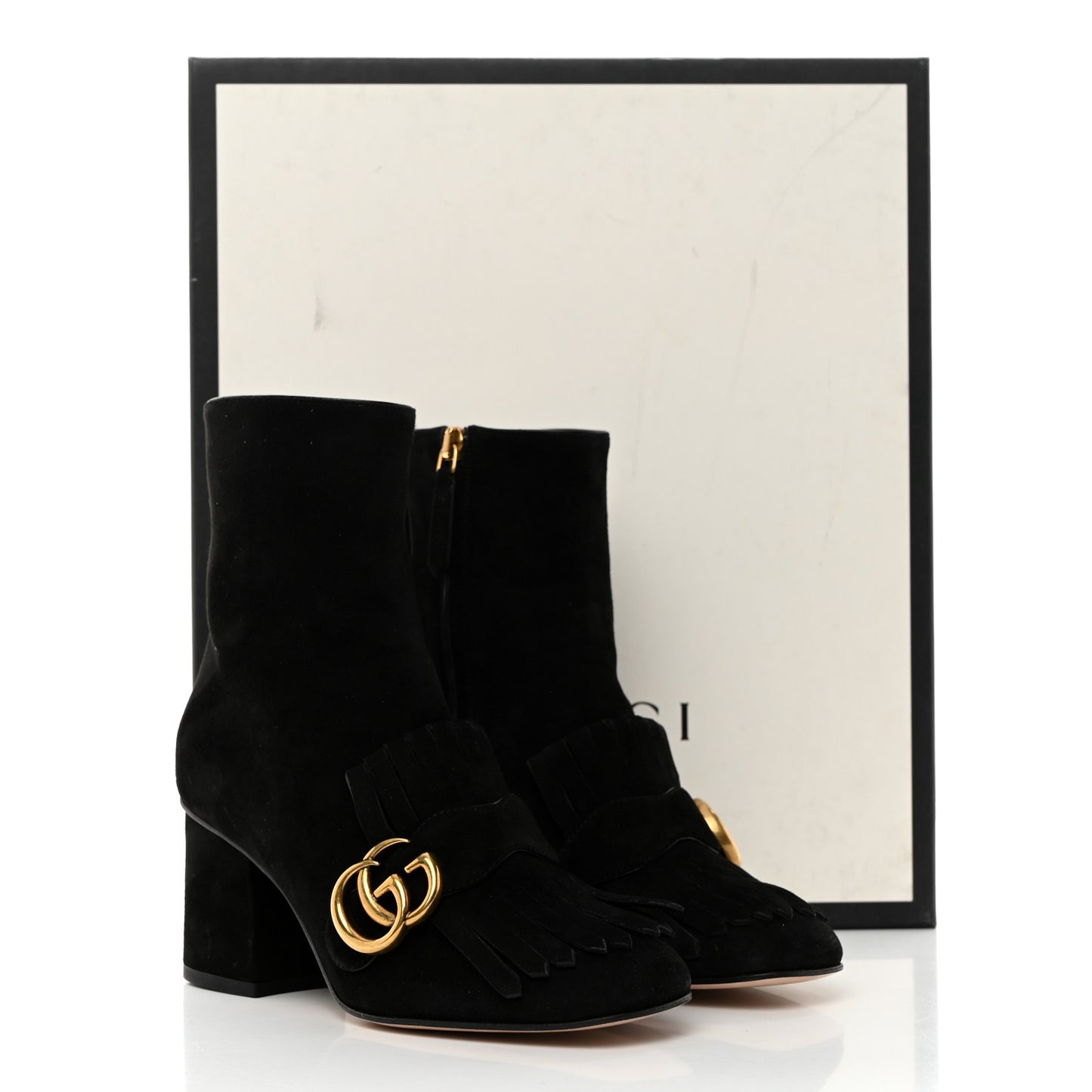 Kid Scamosciato GG Marmont Fringe 75mm Ankle Boots 35 Black