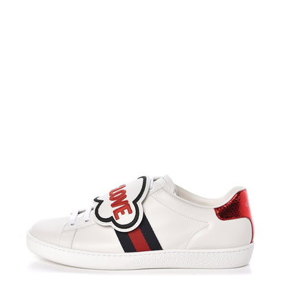 Gucci Calfskin Ayers Blind For Love Embroidered Womens Ace Sneakers 38 White 1 of 10