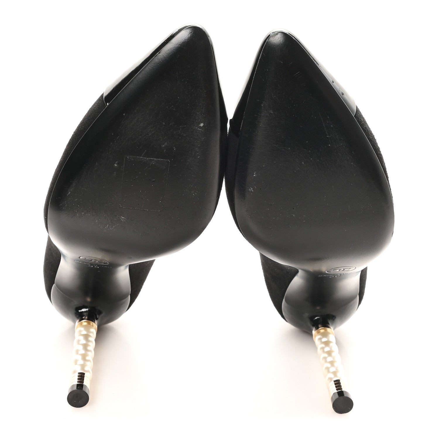 Chanel Suede Patent Calfskin Cap Toe Pearl Pumps 36 Black 6 of 10