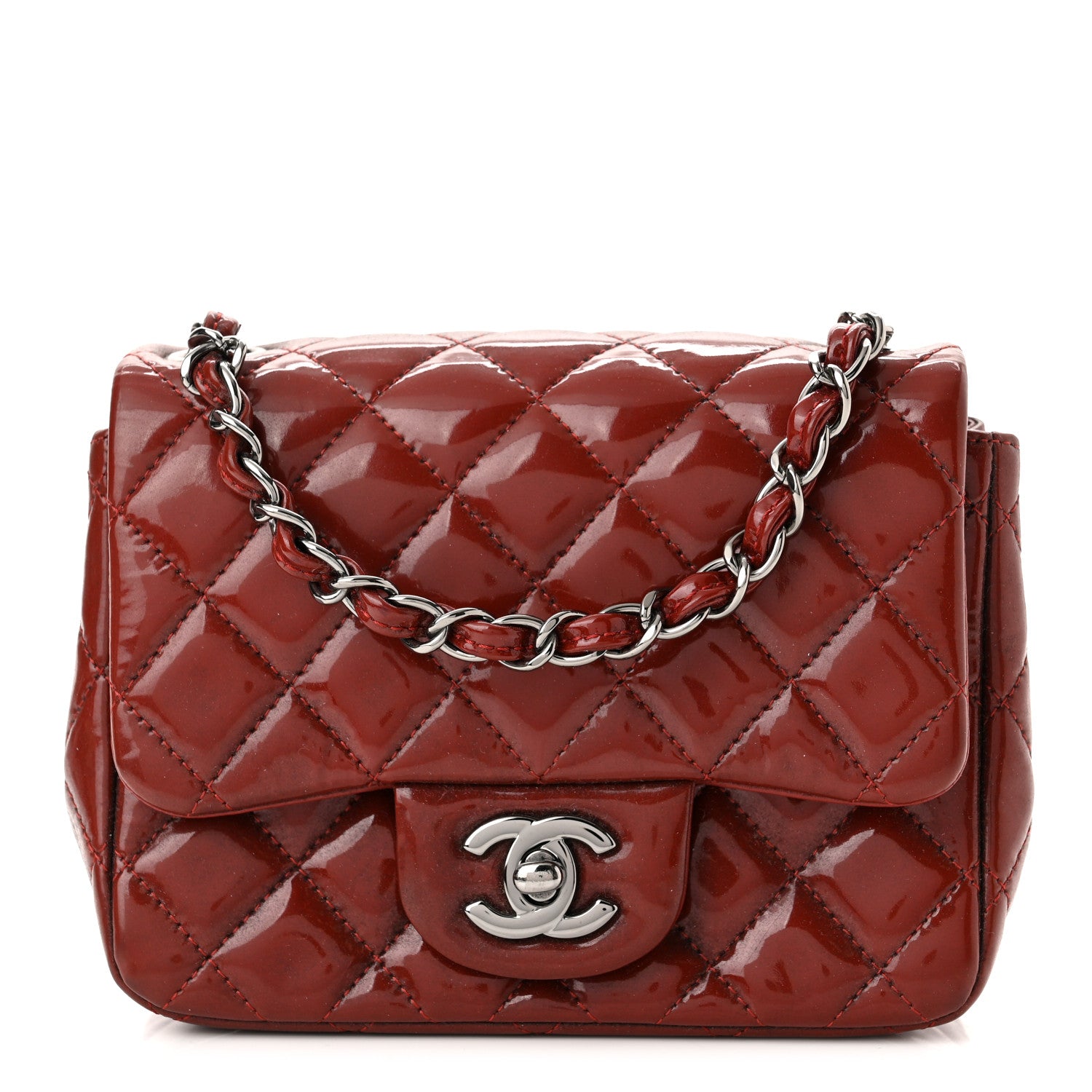 Chanel Patent Quilted Mini Square Flap Dark Red 1 of 10