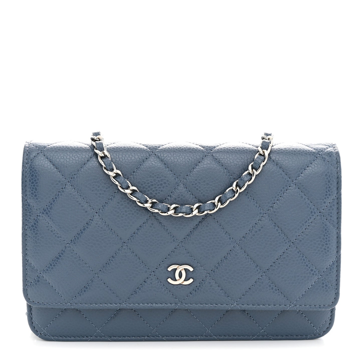 Caviar Quilted Wallet on Chain WOC Blue