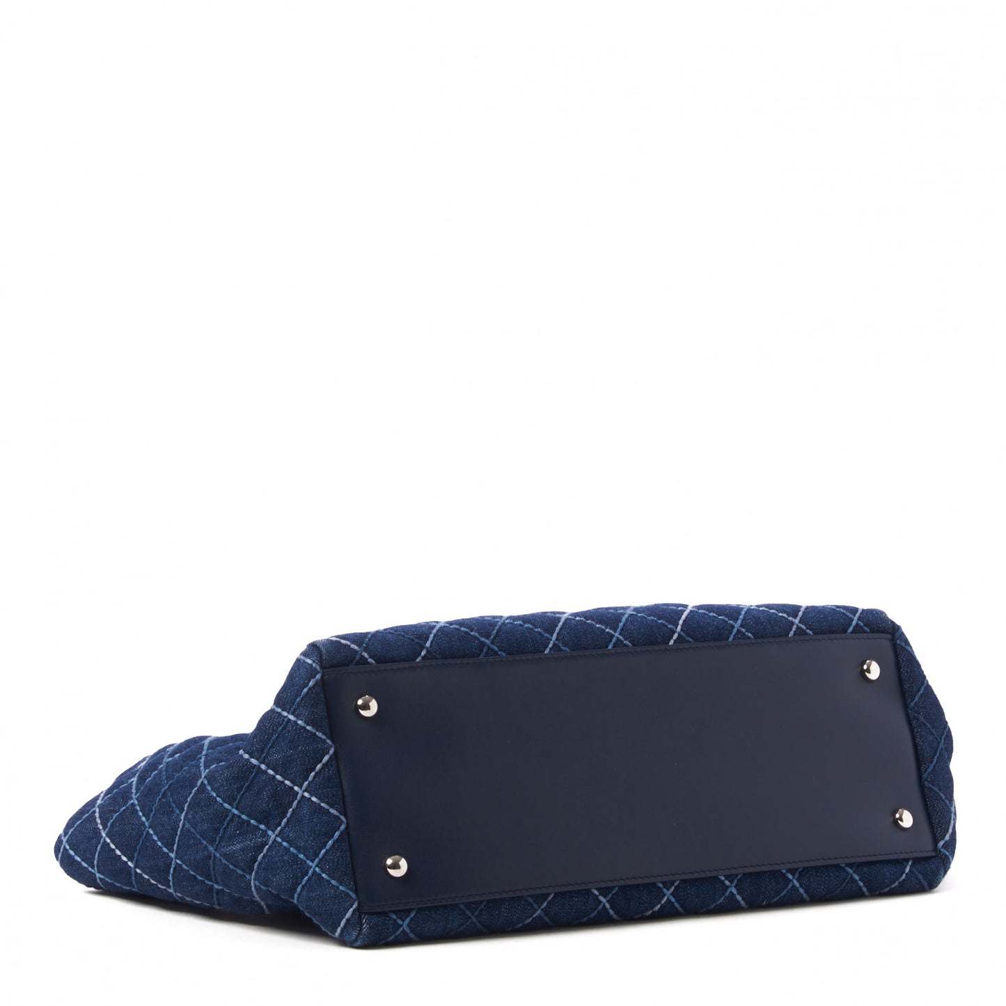 Denim Quilted Medium Coco Handle Shopping Tote Blue