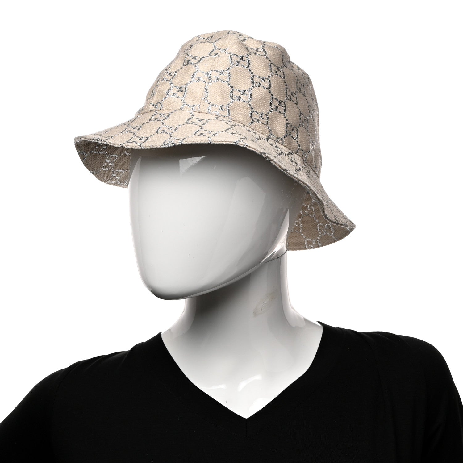 Gucci Canvas Lame GG Monogram Bucket Hat XS Gardenia Silver 2 of 9