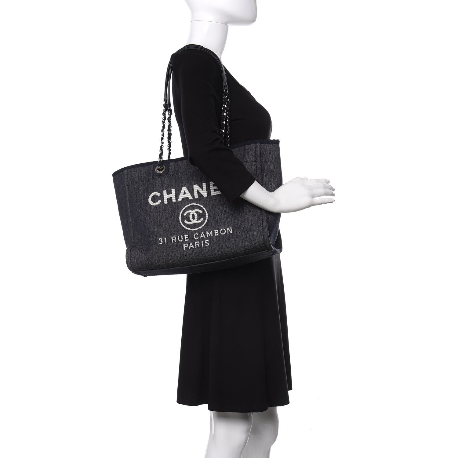 Chanel Denim Small Deauville Tote Dark Blue 2 of 10