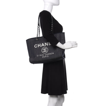 Chanel Denim Small Deauville Tote Dark Blue 2 of 10