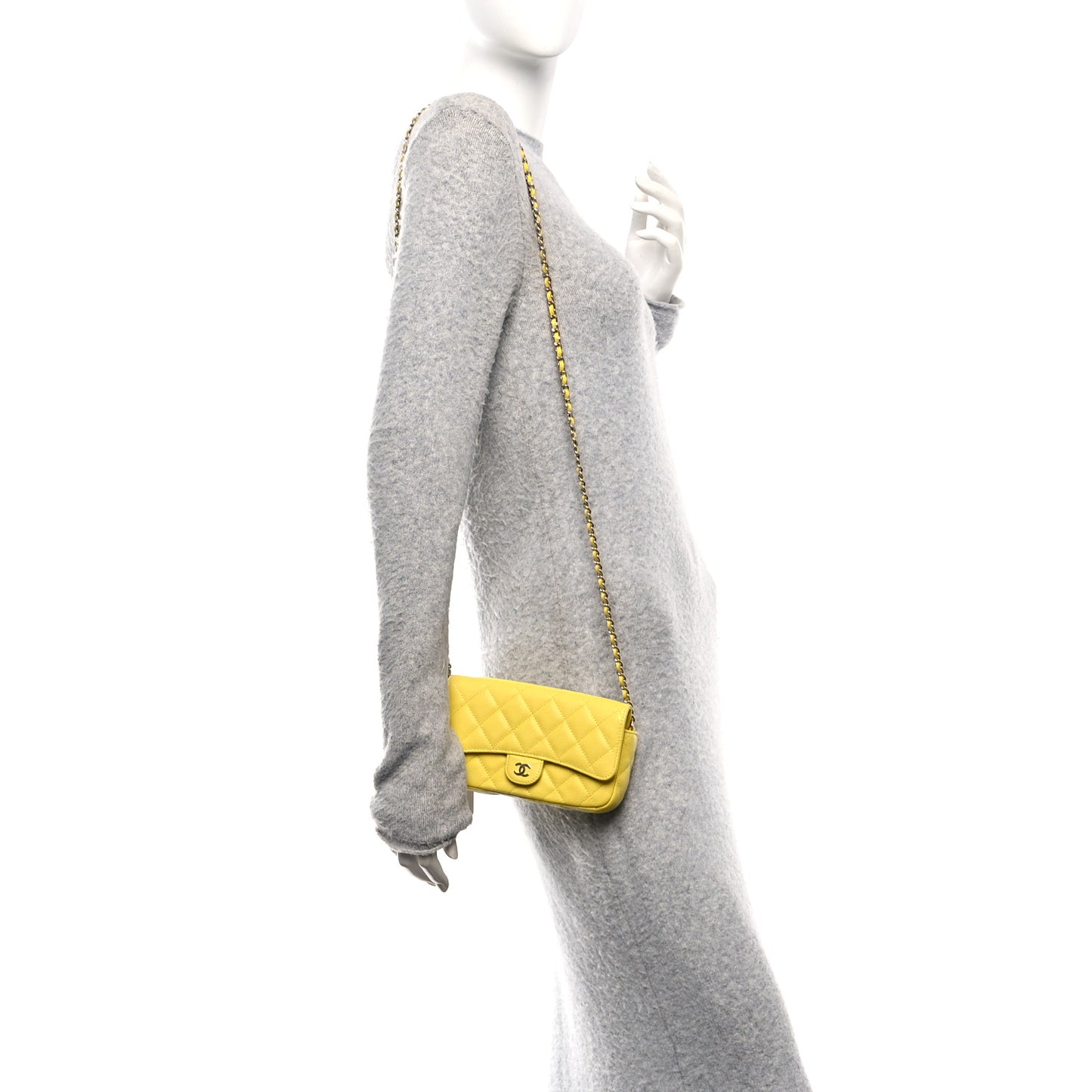 Lambskin Quilted Flap Phone Holder With Chain Yellow
