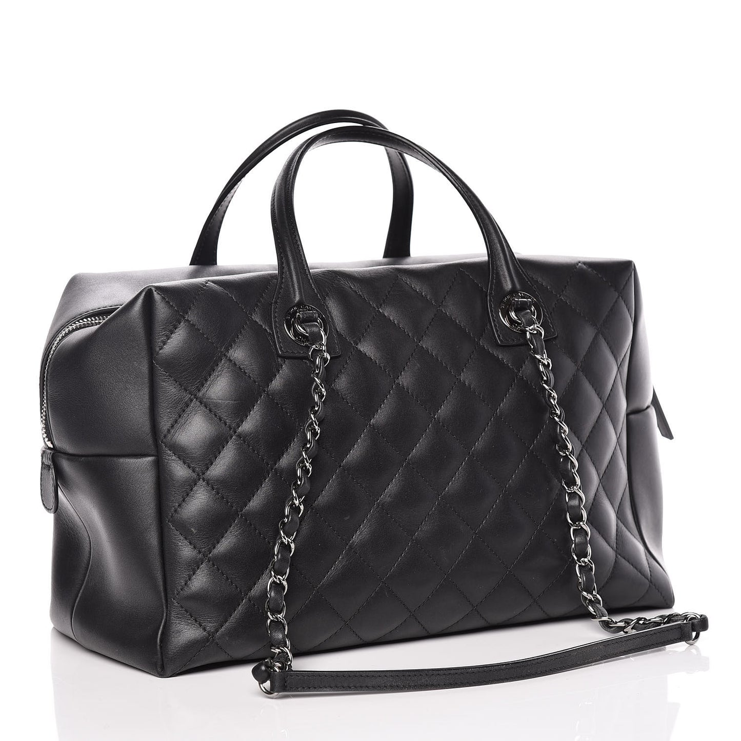 Calfskin Quilted Feather Weight Bowling Bag Black