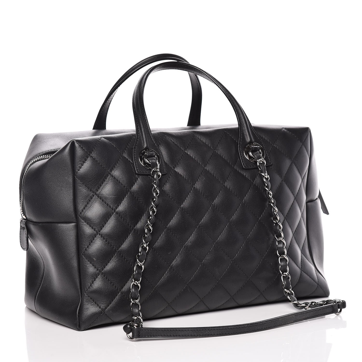 Chanel Calfskin Quilted Feather Weight Bowling Bag Black 3 of 19