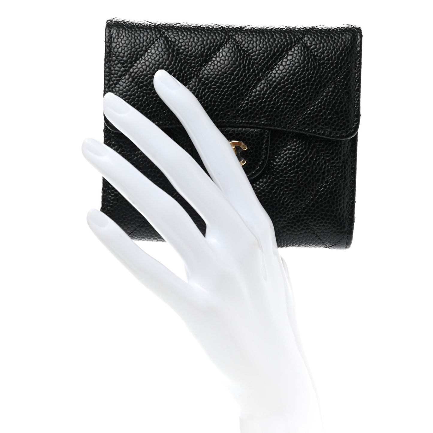 Caviar Quilted Compact Flap Wallet Black