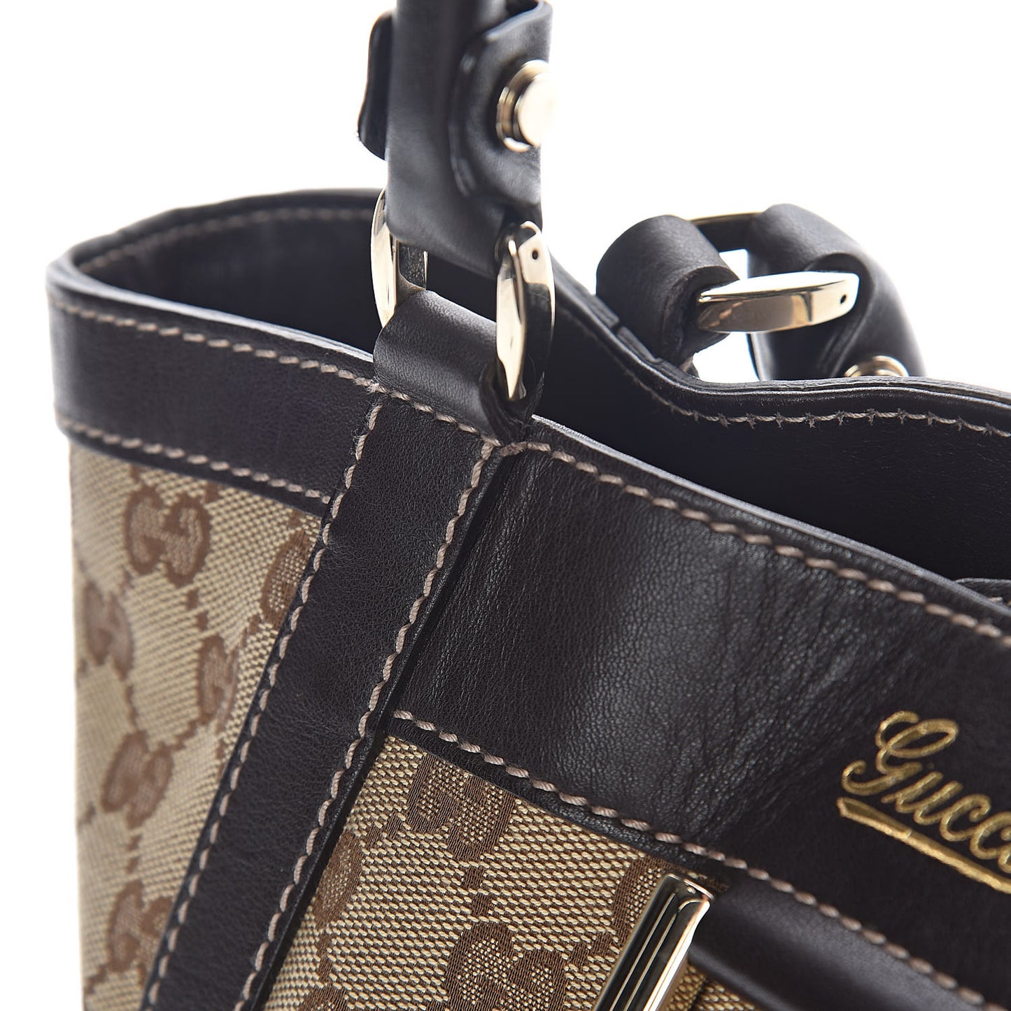 Monogram Small Gold D Ring Tote Brown