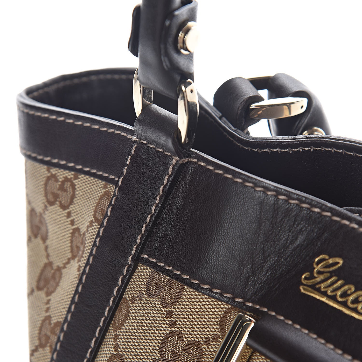 Gucci Monogram Small Gold D Ring Tote Brown 10 of 12