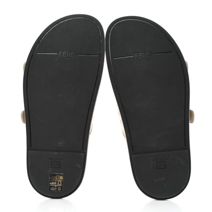 Fendi Chenille Fabric Jacquard Suede FF Womens Fendi Feel Buckled Slide Sandals 37.5 Tortora Nuvola Rock 5 of 9