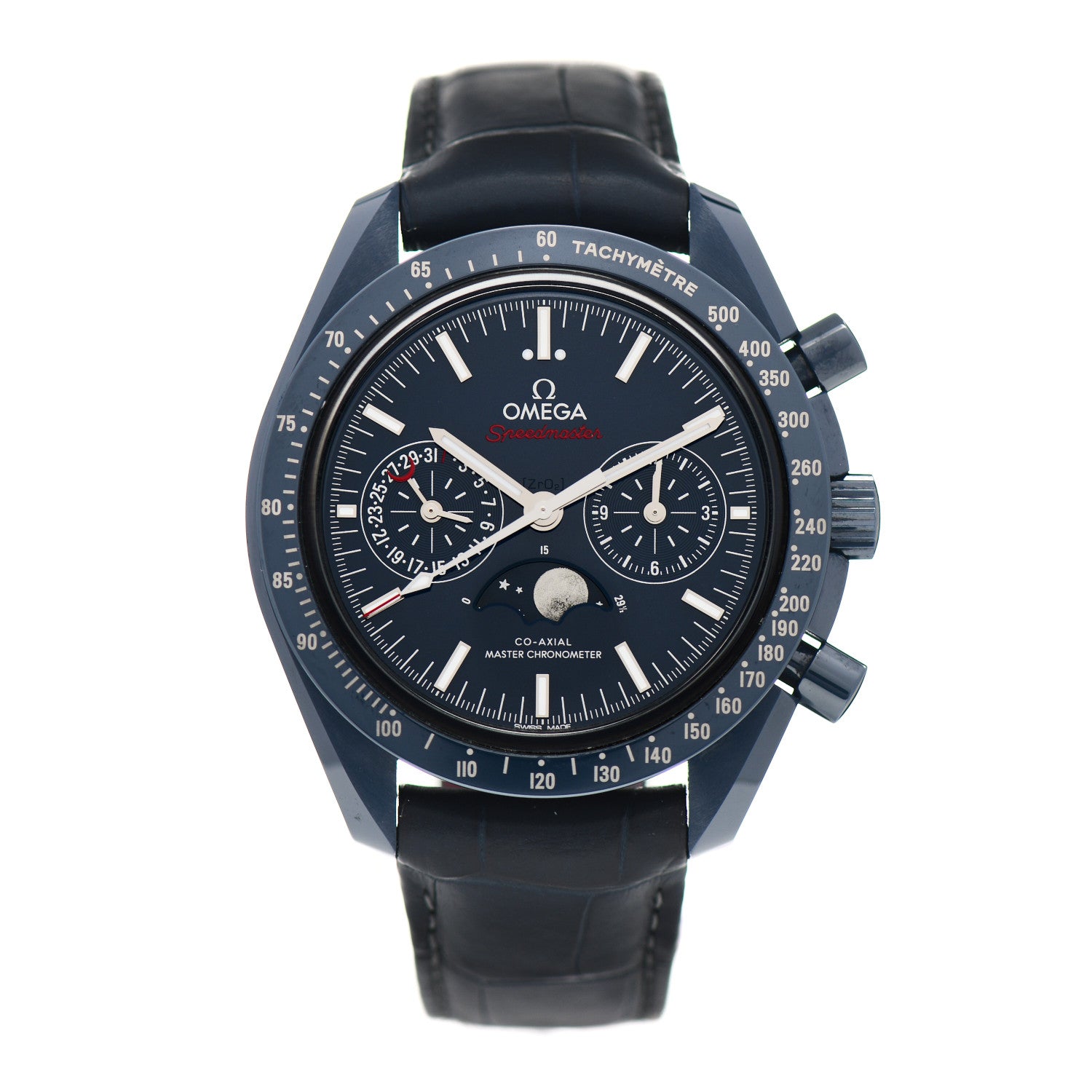 Omega Ceramic Titanium Crocodile 44mm Speedmaster Blue Side of the Moon Automatic Watch Blue 304.93.44.52.03.001 1 of 5
