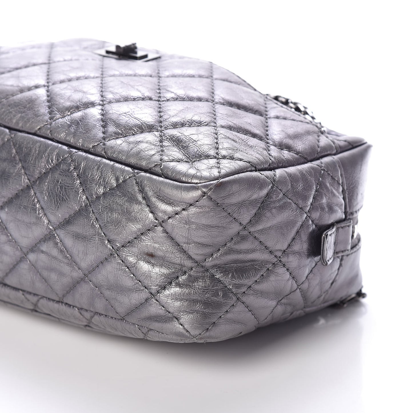 Metallic Aged Calfskin Quilted Medium Reissue Camera Case Dark Silver