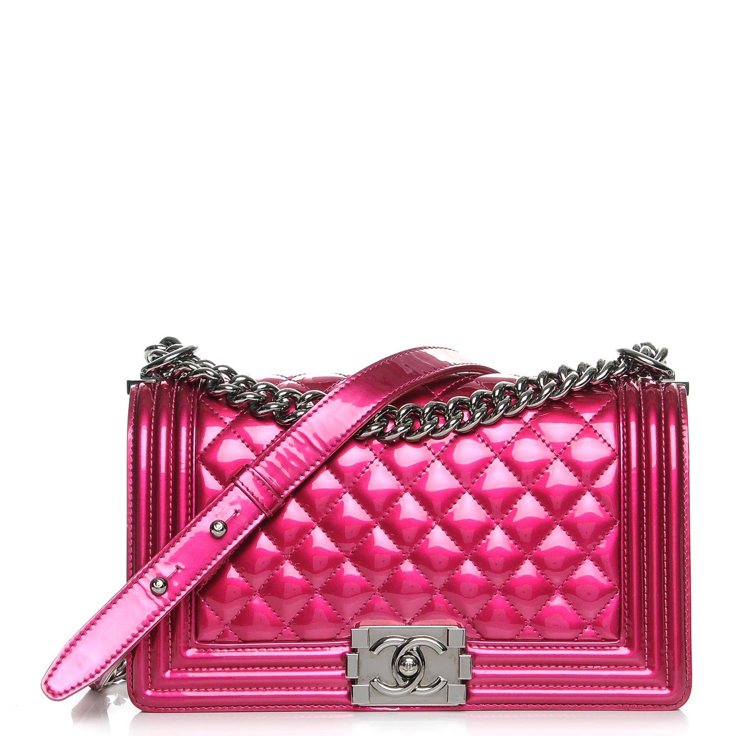 Chanel Metallic Patent Calfskin Quilted Medium Boy Flap Pink 1 of 7